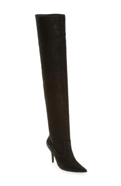 Jeffrey Campbell Galactic Thigh High Boot In Black Matte Snake