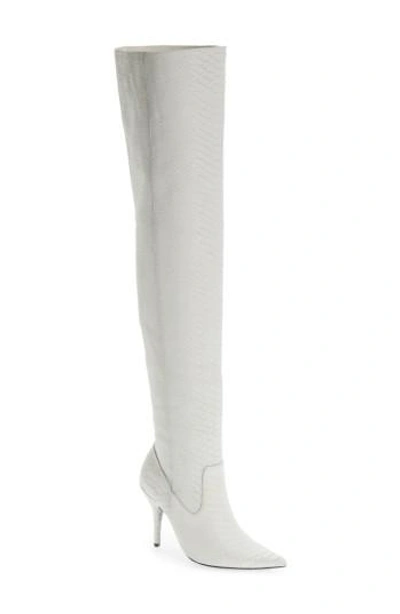 Jeffrey Campbell Galactic Thigh High Boot In White Matte Snake