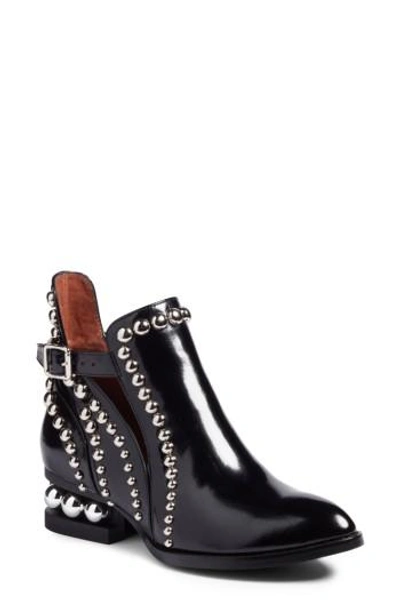 Jeffrey Campbell Rylance Studded Bootie In Black Box Silver Leather