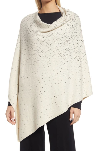 Ming Wang Sparkle Embellished Knit Poncho In Ivory