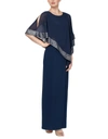 Sl Fashions Long Chiffon And Jersey Popover Dress In Deep Navy