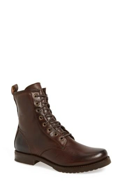Frye 'veronica Combat' Boot In Dark Brown Leather