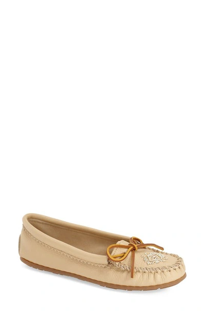 Minnetonka Beaded Moccasin In Champagne Deerskin Leather