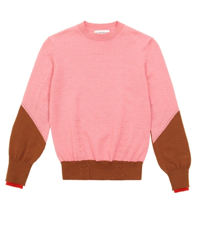 Victoria Beckham Kids' X The Woolmark Company Wool Striped Sweater (6-8 Years) In Pink,camel