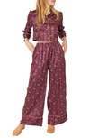 Free People Pajama Party Print Pajamas In Wine Combo