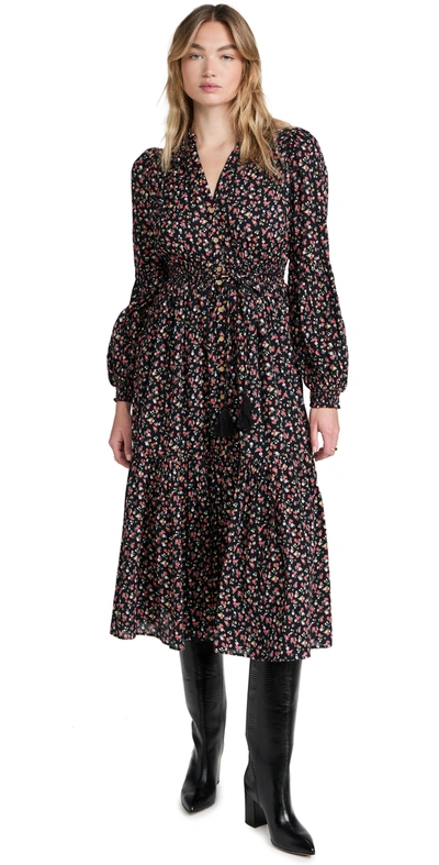Bytimo Spring Floral Belted Midi Dress In Evening Roses