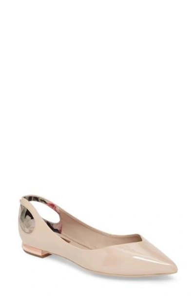 Ted Baker Dabih Cutout Pointy Toe Flat In Nude Patent Leather