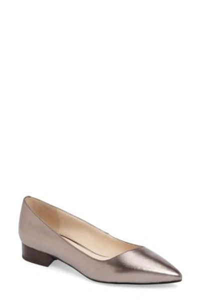 Cole Haan Heidy Pointy Toe Flat In Pewter Metallic Leather
