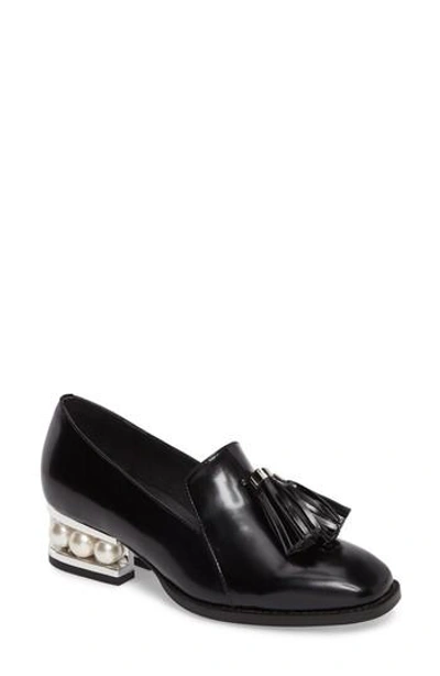 Jeffrey Campbell Lawford Pearly Heeled Loafer In Black Box-silver