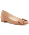 Vince Camuto Annaley Studded Ballet Bow Flats Women's Shoes In Swiss Mocha Nubuck Leather