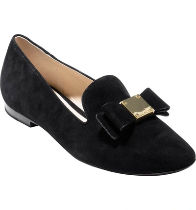 Cole Haan Tali Grand Bow Suede Loafers In Black Suede