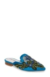 Jeffrey Campbell Claes Applique Loafer Mule In Blue Velvet Combo