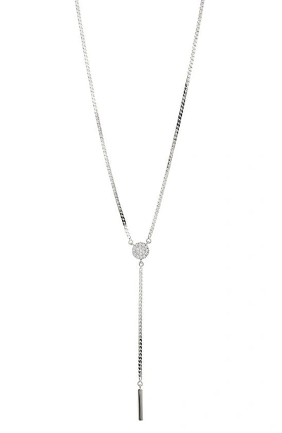 Nadri Gemma Bar & Pave Disc Lariat Necklace, 18-20 In Silver