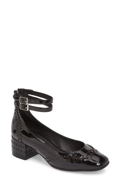 Jeffrey Campbell Dumast Wingtip Ankle Strap Pump In Black Patent