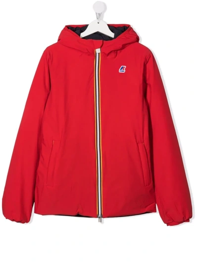 K-way Teen Reversible Hooded Jacket In Red