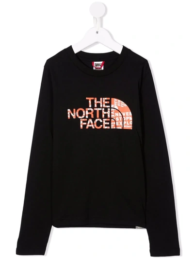 The North Face Kids' Logo-print Long-sleeved T-shirt In Black
