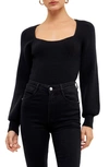 Endless Rose Ribbed Bishop Sleeve Top In Black