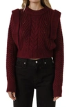 English Factory Cropped Knit Sweater In Burgundy