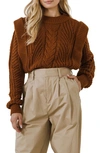 English Factory Cropped Knit Sweater In Brown