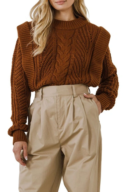 English Factory Cropped Knit Sweater In Brown