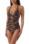 Melissa Odabash Rimini Printed Halterneck Swimsuit In Safari