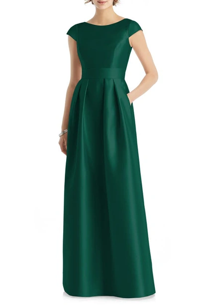 Alfred Sung Dessy Collection Cap Sleeve Pleated Skirt Dress With Pockets In Green