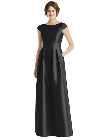 Alfred Sung Dessy Collection Cap Sleeve Pleated Skirt Dress With Pockets In Black