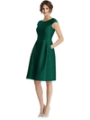 Alfred Sung Dessy Collection Cap Sleeve Pleated Cocktail Dress With Pockets In Green