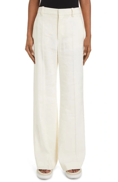 Chloé Pleated Linen Wide-leg Pants In Blanc