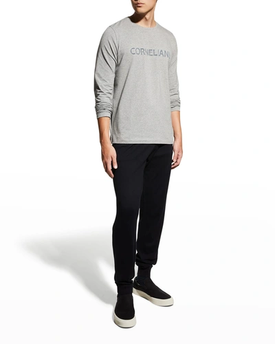 Corneliani Men's Textured-logo T-shirt In Grey