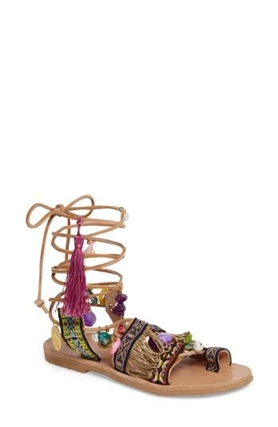 Mabu By Maria Bk Women's  Alkidameia Fringed Charm Sandal In Green/ Feather