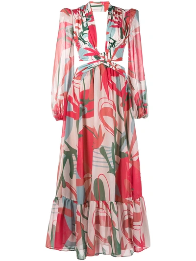 Patbo Rio Cutout Floral-print Stretch-jersey And Chiffon Maxi Dress In Pink