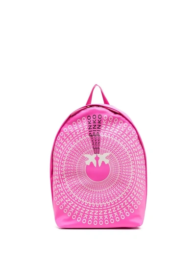 Pinko Radial-logo Print Backpack In Fuxia