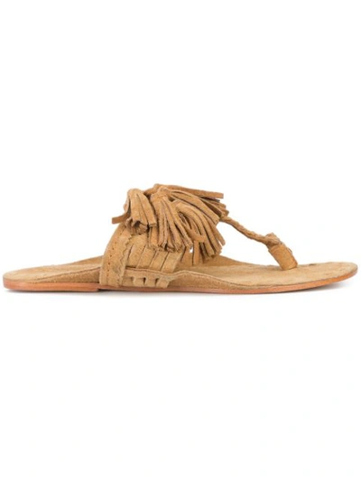 Figue Scaramouche Suede Tassel Thong Sandal In Desert Suede