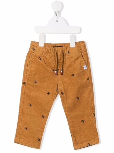 Tommy Hilfiger Junior Monogram-print Corduroy Trousers In Brown