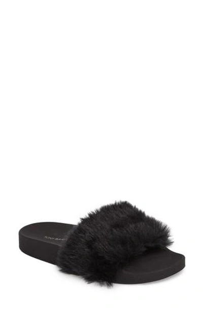 Tony Bianco Vixen Slide Sandal In Black Faux Fur