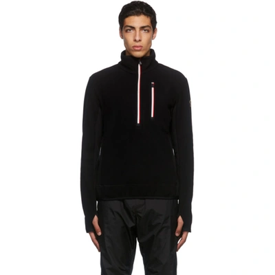 Moncler Grenoble Black Zip Mock Polo Neck Sweatshirt