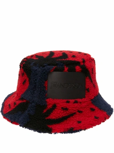 Jw Anderson Strawberry Asymmetric Fleece Bucket Hat In Blue