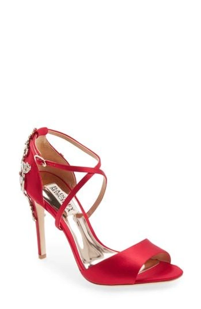 Badgley Mischka Karmen Crystal Back Sandal In Red Satin