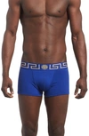 Versace Greek Key Low-rise Trunks In Bluette/ Gold