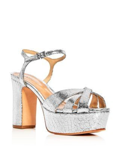 Schutz Women's Keefa Crackled Leather High Heel Platform Sandals In Prata