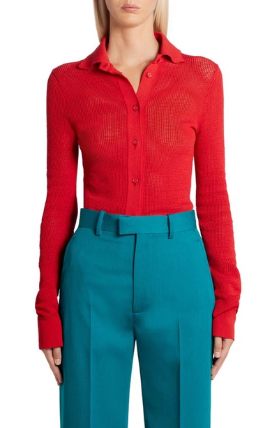 Bottega Veneta Pointelle Knit Mesh Shirt In Nail Polish