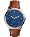 Fossil Men's The Minimalist Brown Leather Strap Watch 44mm Fs5304 In Tan