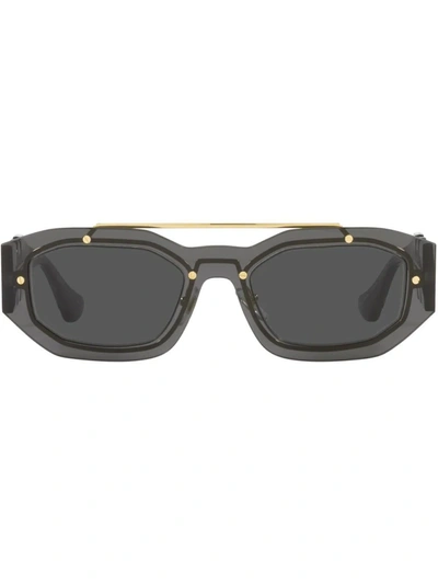 Versace Grey Transparent Medusa Biggie Sunglasses In Transparent Grey