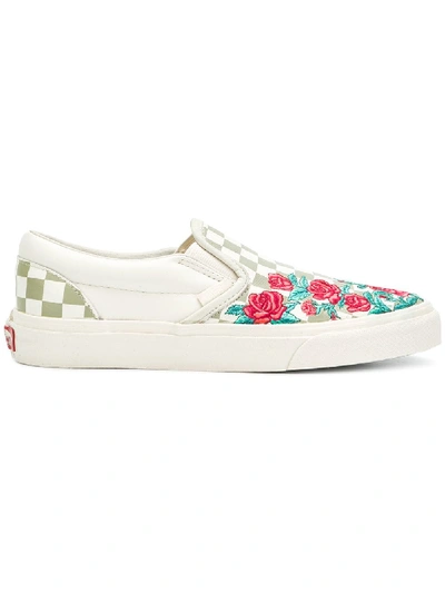 Vans Classic Slip On Roses Sneakers In White