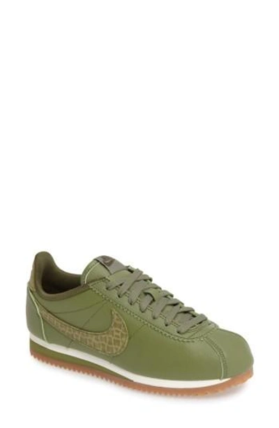 Nike Women's Classic Cortez Leather Lux Casual Shoe In Palm Green/ Sail/  Gum/ Brown | ModeSens