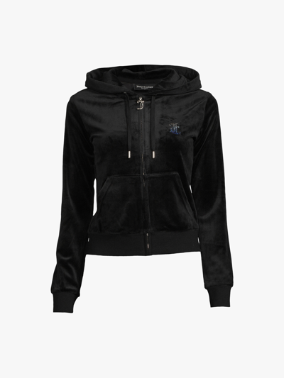 Juicy Couture Dressing Gownrtson Crystal-embellished Velour Hoody In Black