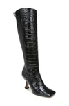 Sam Edelman Women's Adi Square Toe Boots Women's Shoes In Black Croc Embossed Leather
