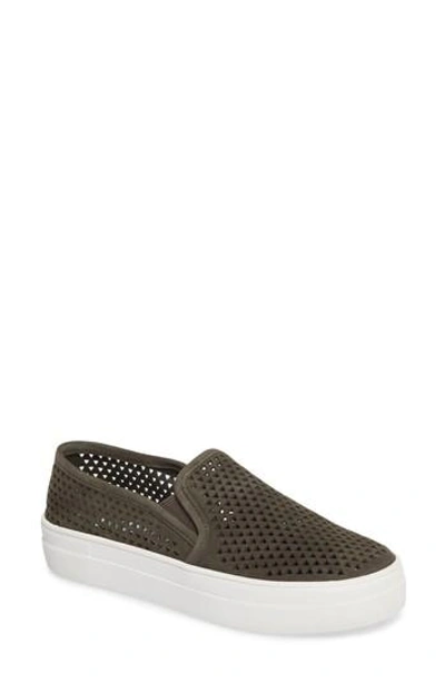 Steve Madden Gills Perforated Slip-on Sneaker In Olive Suede