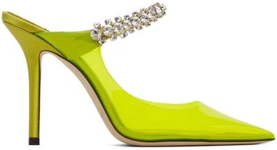 Jimmy Choo Bing 100 Neon Pvc And Crystal-embellished Satin Mules In Lime